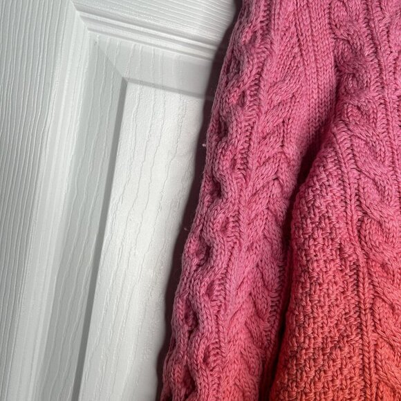 Ply-Knits Frida Pink Red Ombre Cable Knit Wool Sweater Women's Size Large L - Picture 4 of 8